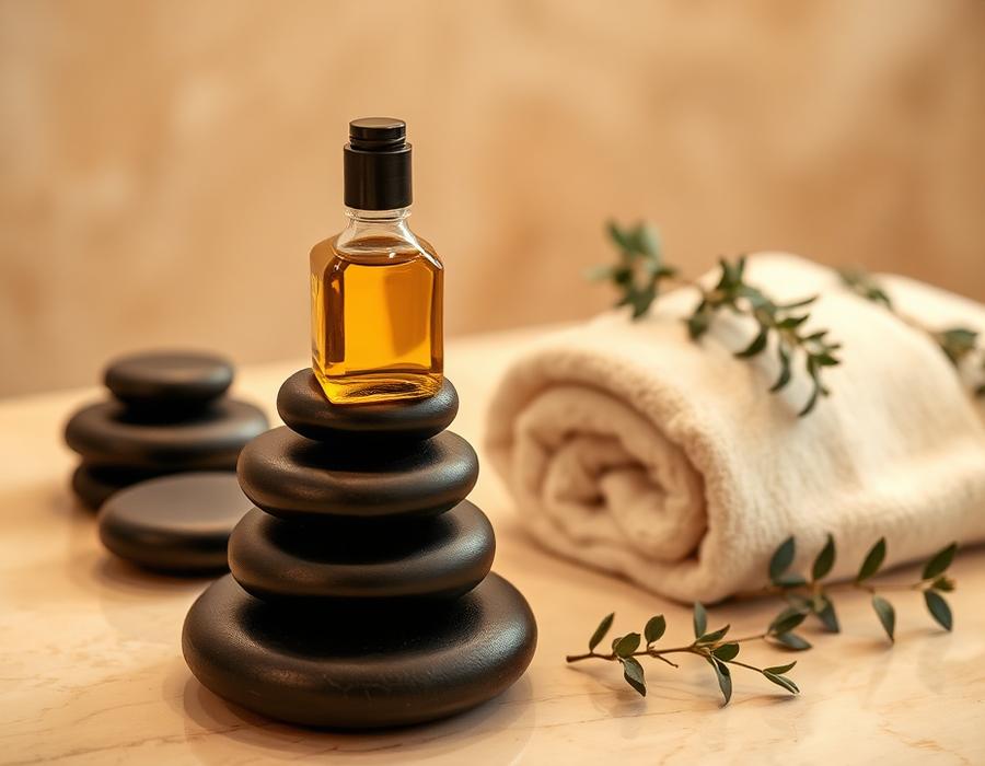 Massage oil and hot stones